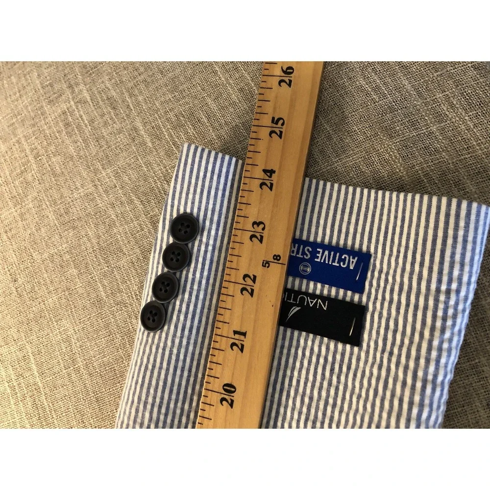Nautica Blazer 38R Blue Stripe Cotton Seersucker Stretch Suit Coat Jacket w Tags